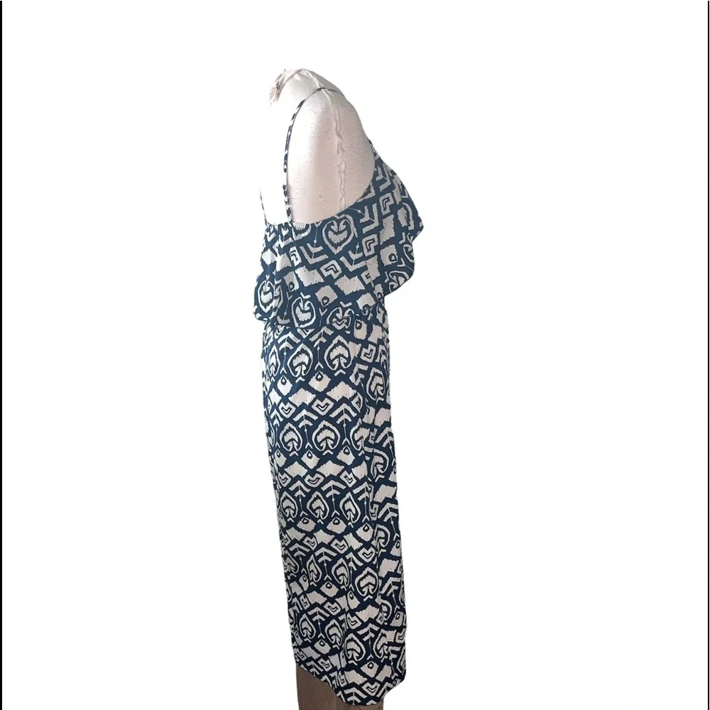 Indulge blue and white geometric print sleeveless maxi dress size Small - Picture 4 of 13